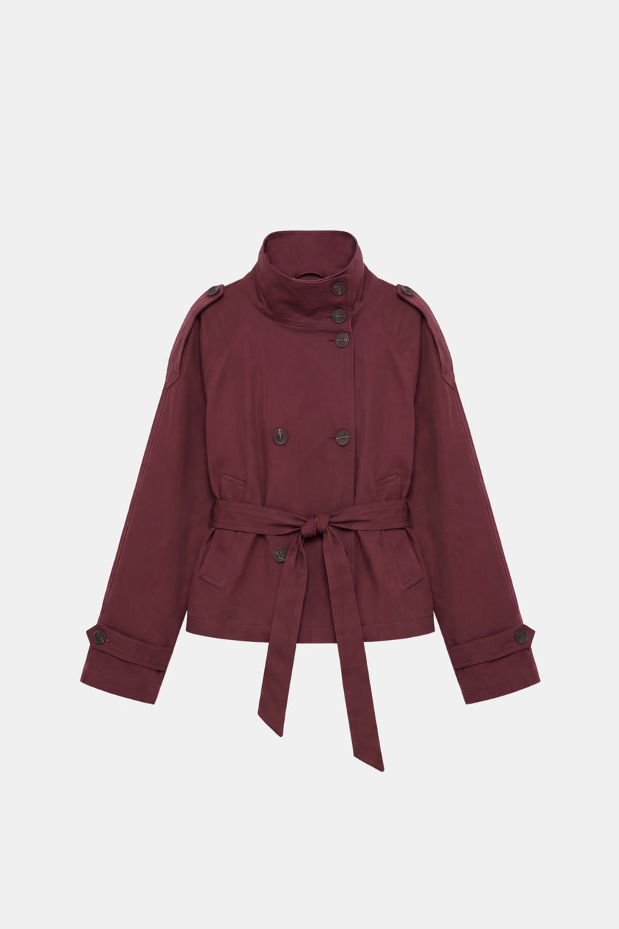 Burgundy Trench Jacket Short Belted Women