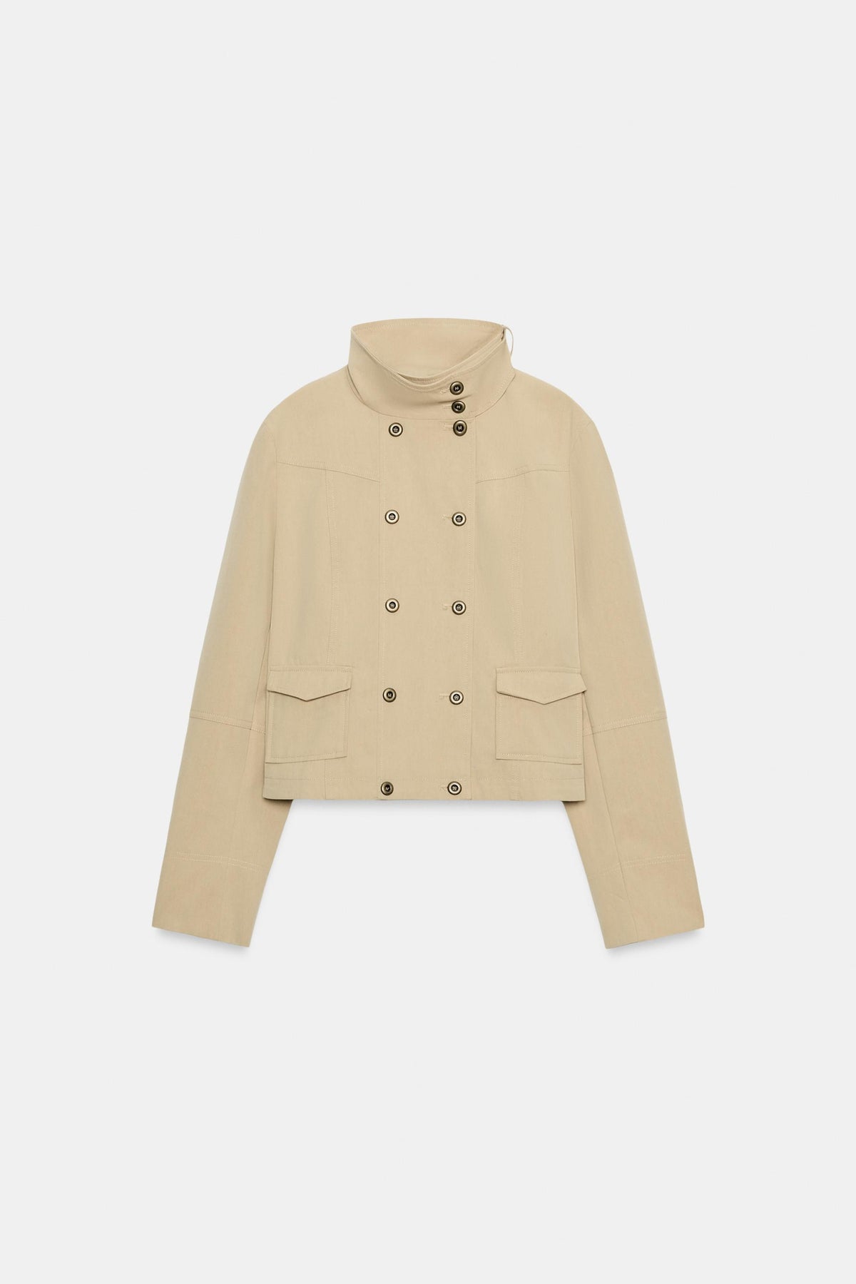 Khaki Cropped Jacket Utility Double Breasted Women