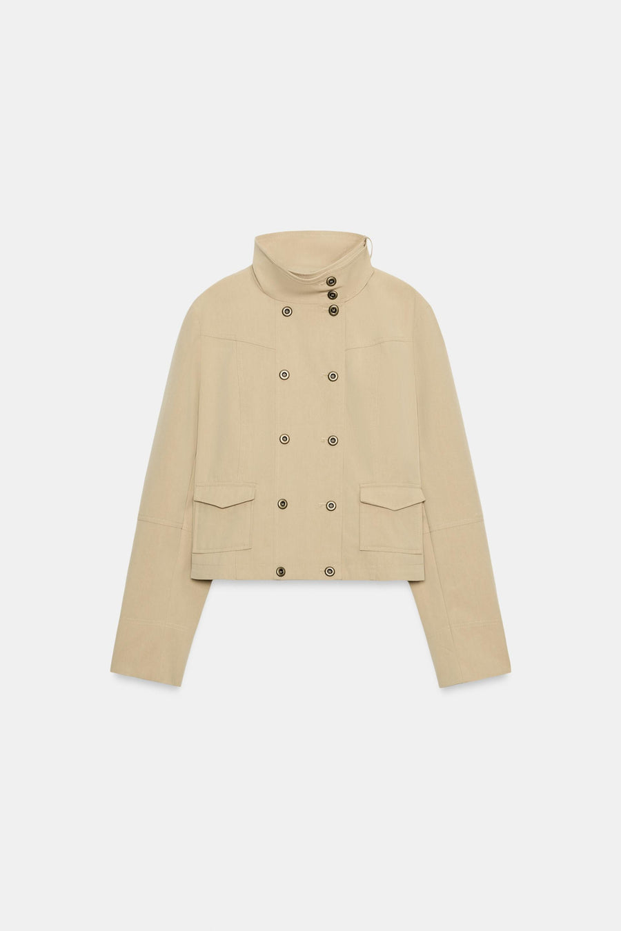 Khaki Cropped Jacket Utility Double Breasted Women