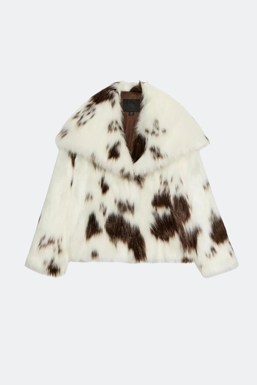 Faux Fur Jacket Cream Cow Print Cropped, front