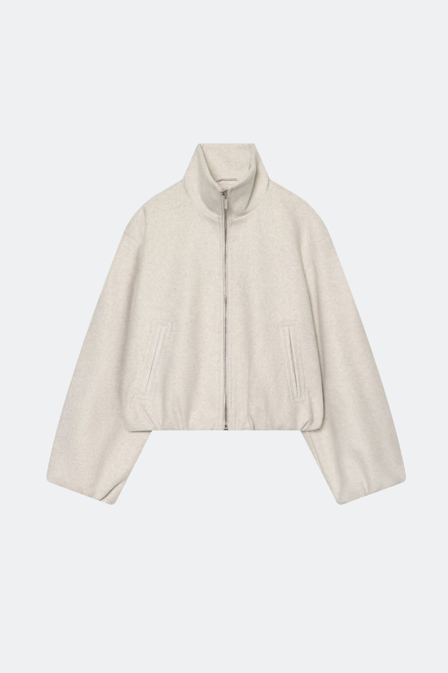 Wool Cream Bomber Jacket Funnel Neck, front