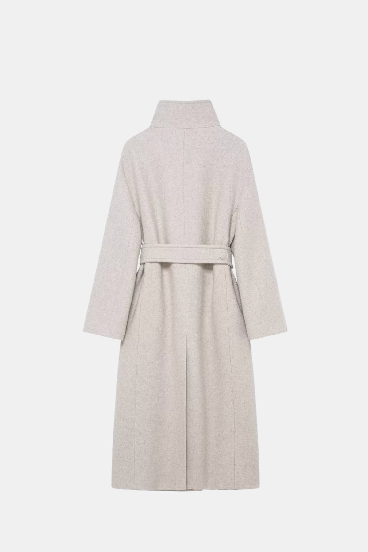 Long Grey Coat Belted Double Breasted Women