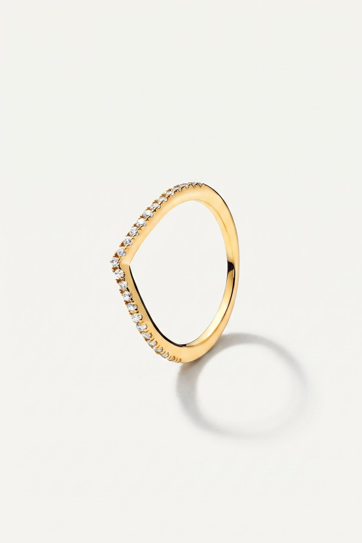 Gold Plated Ring Chevron Crystal Slim Band