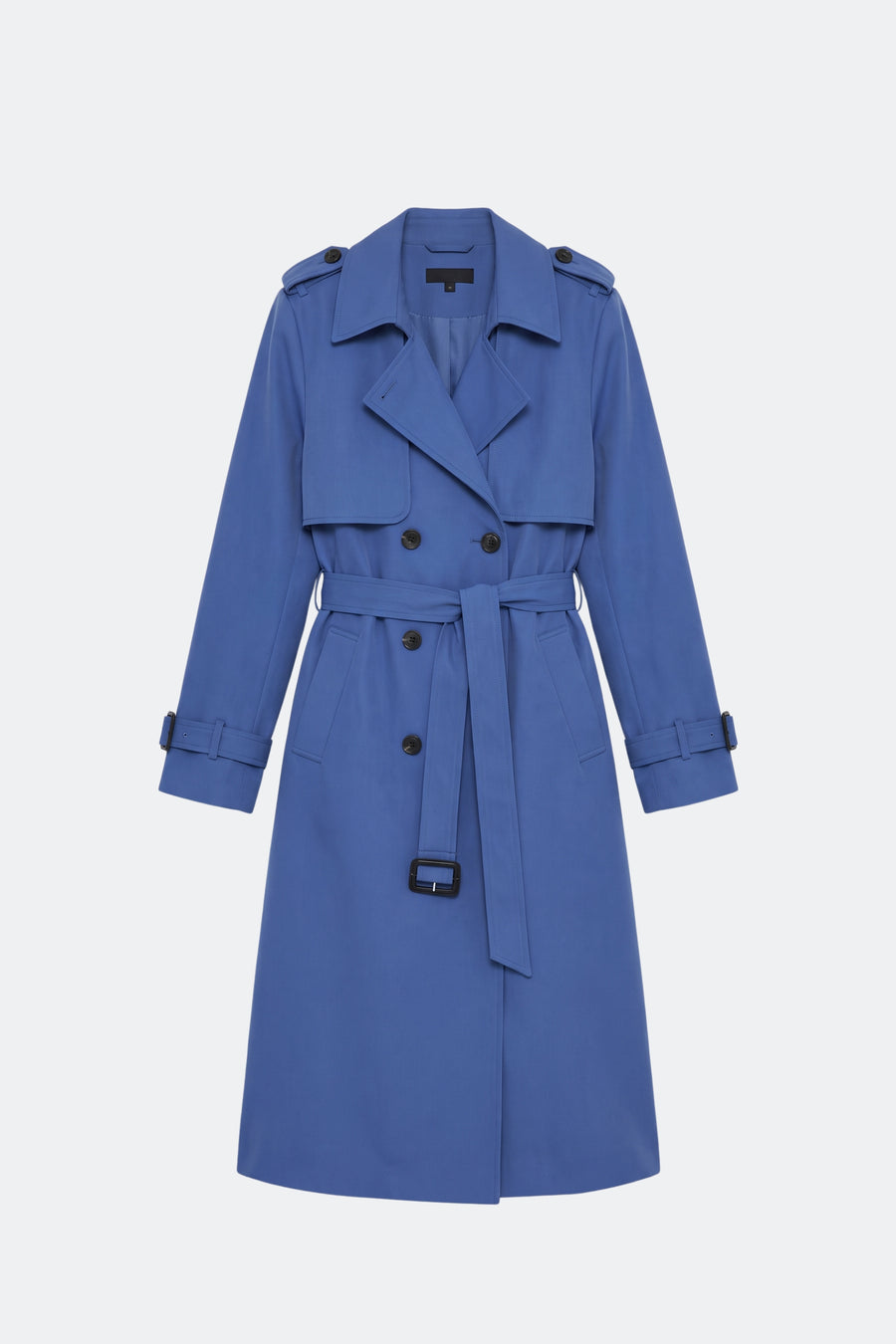 Blue long trench coat women, front