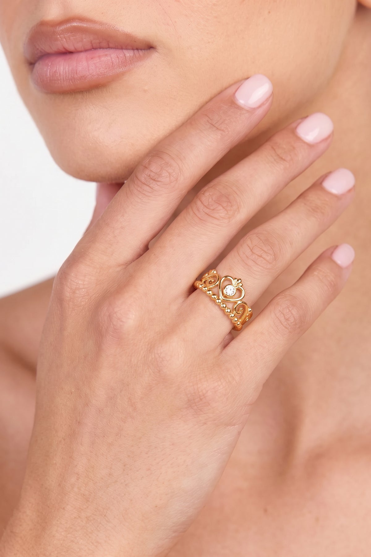 Gold Plated Ring Crown Tiara Crystal