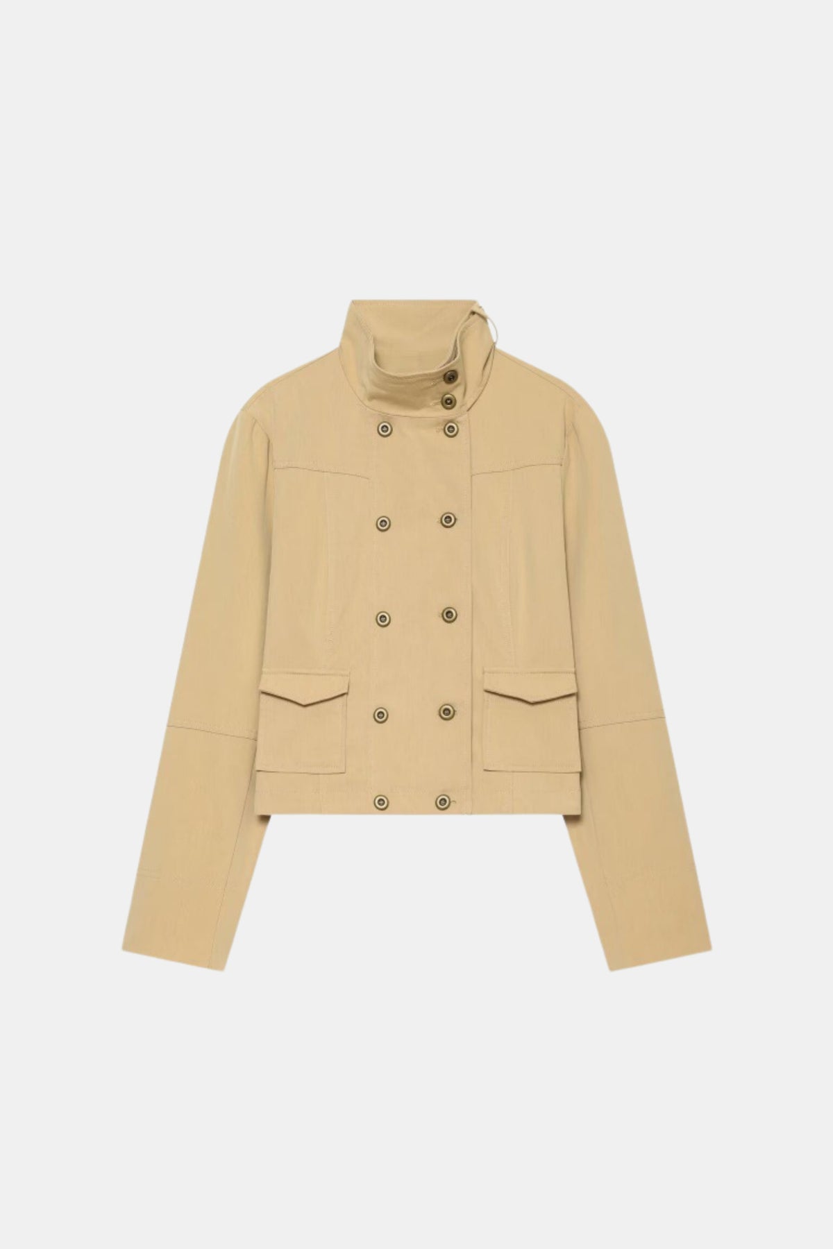 Beige cropped jacket funnel neck utility women, front