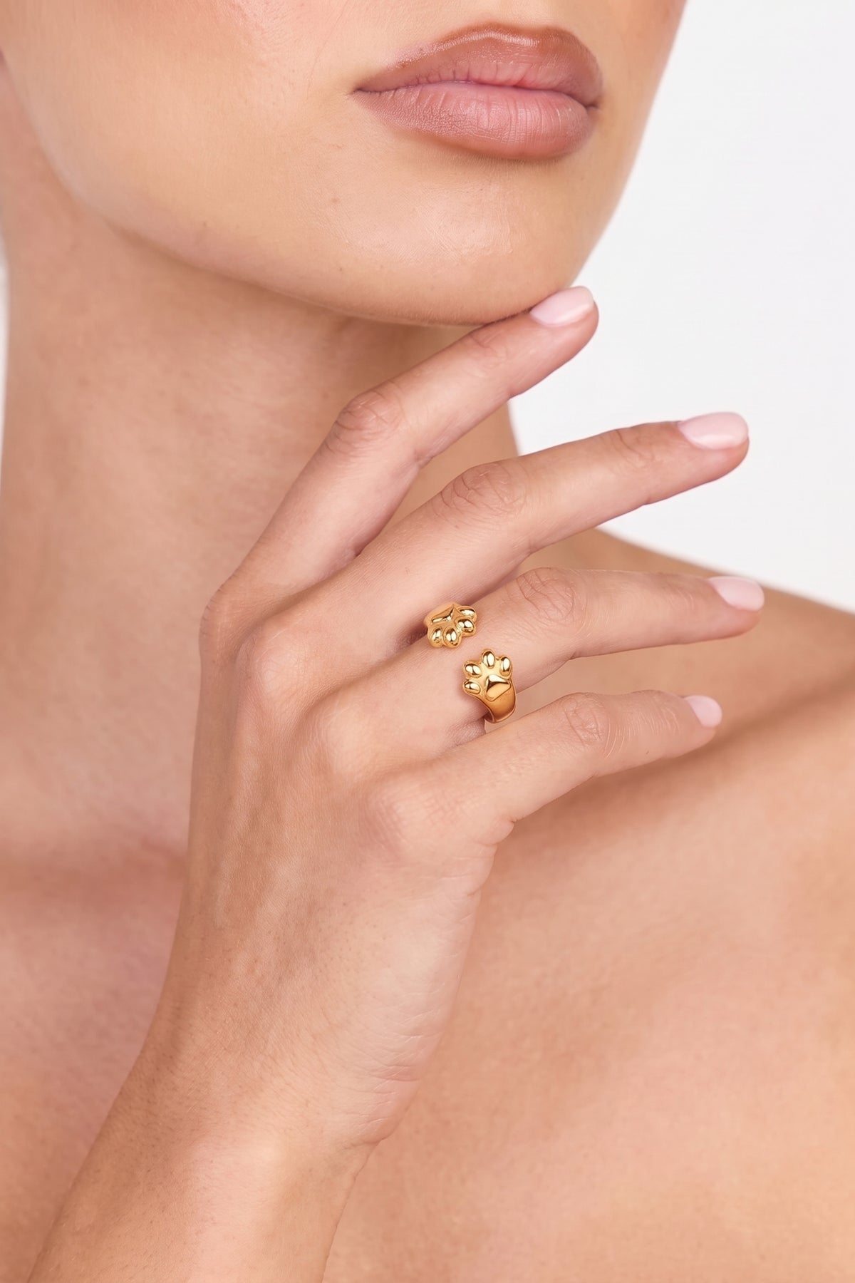 Gold Plated Ring Paw Print Open