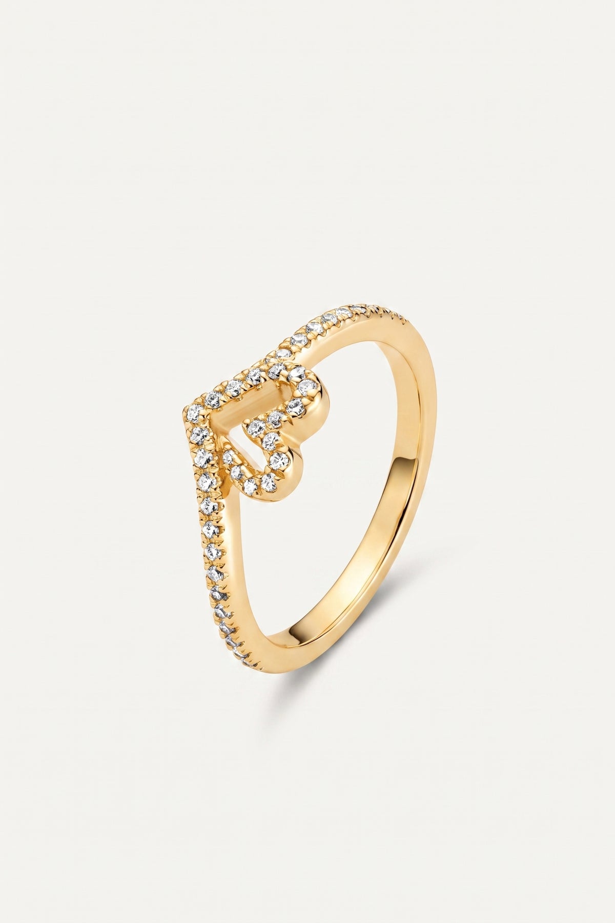 Gold Plated Ring Heart Chevron Pave