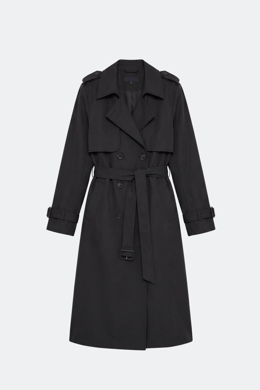 Black long trench coat women, front