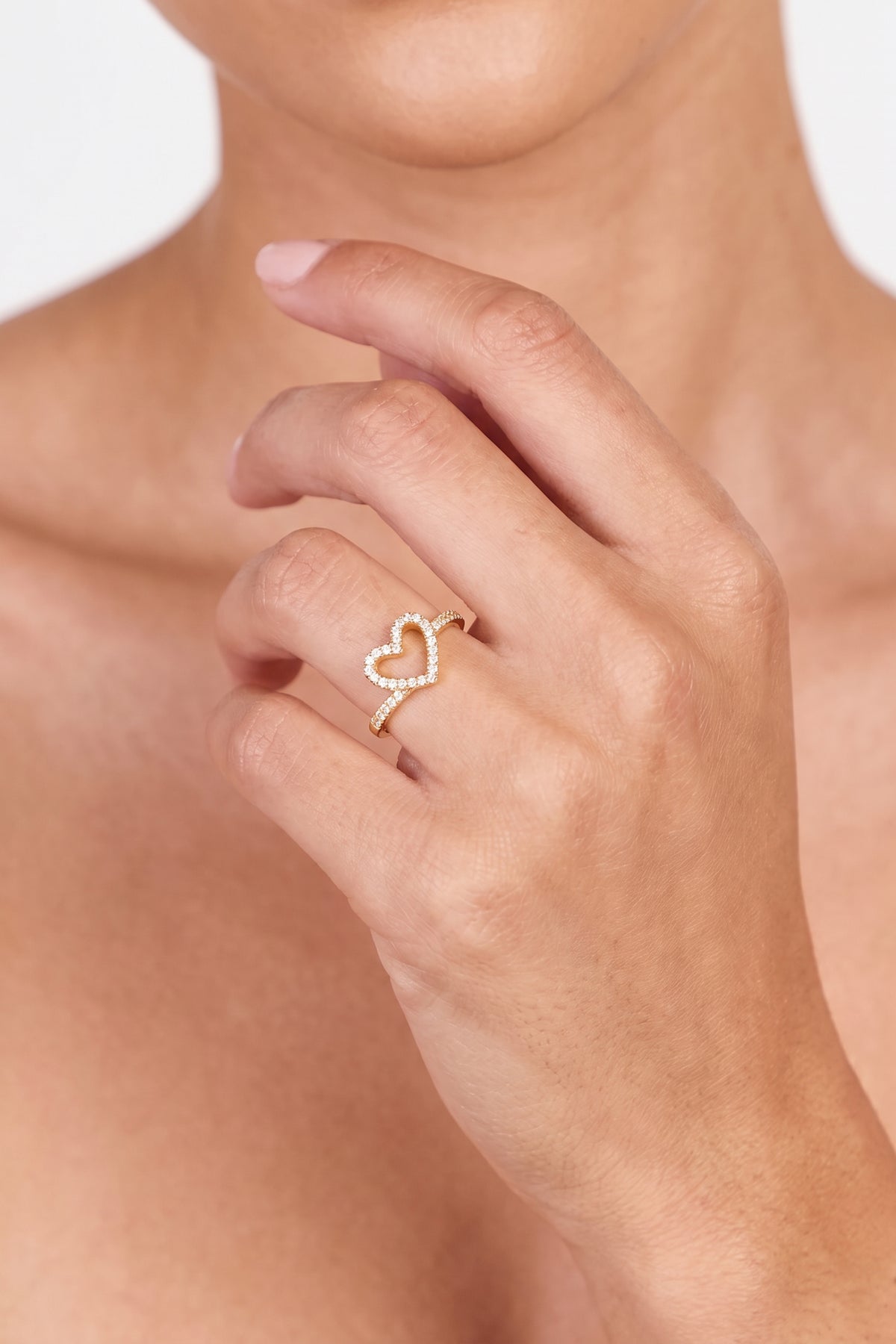 Gold Plated Ring Heart Chevron Pave