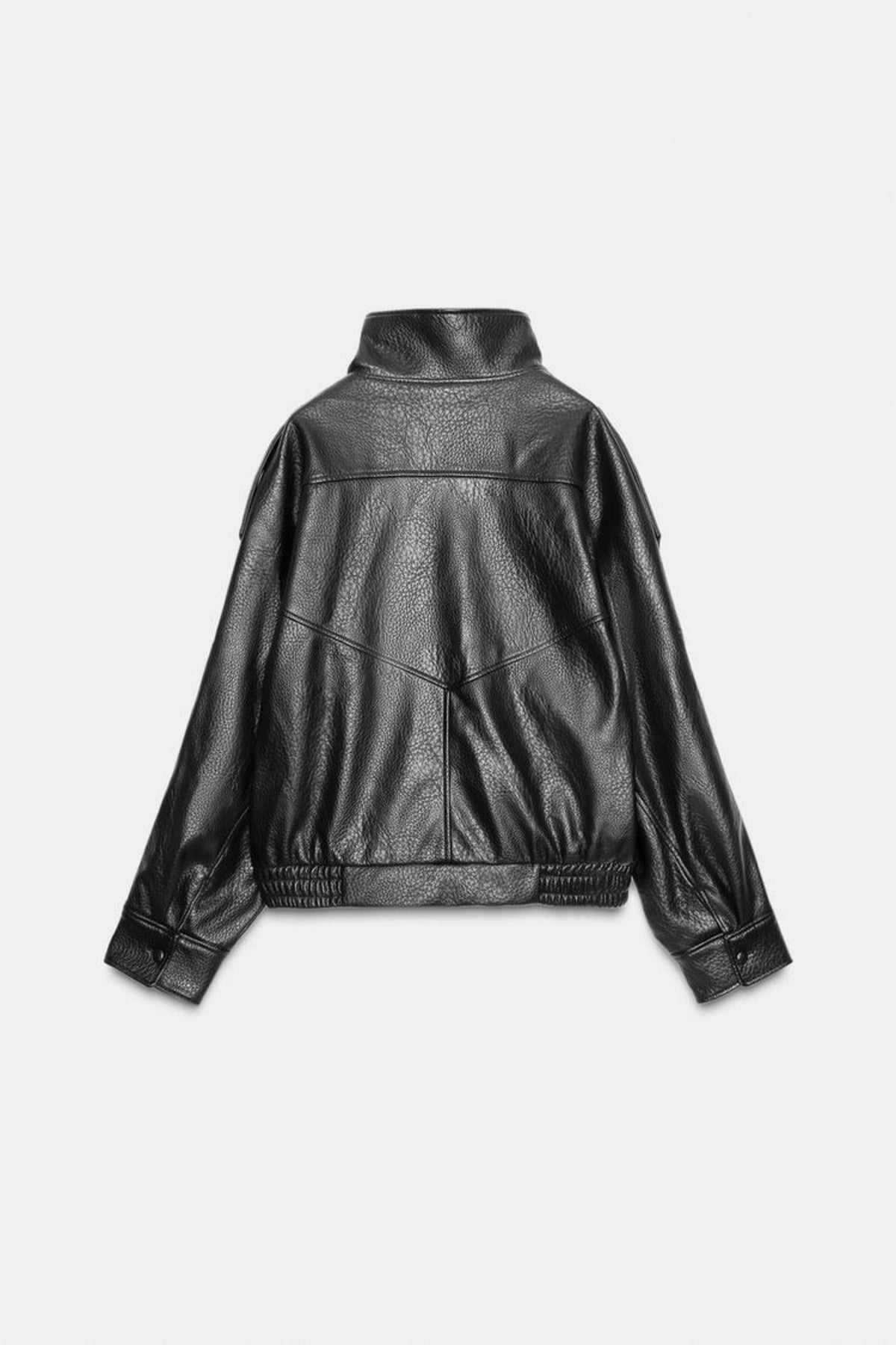 Faux leather jacket black funnel neck women, back