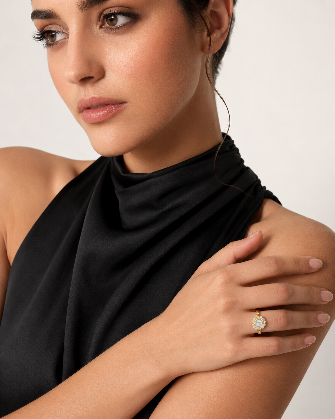 Gold Floral Crystal Ring
