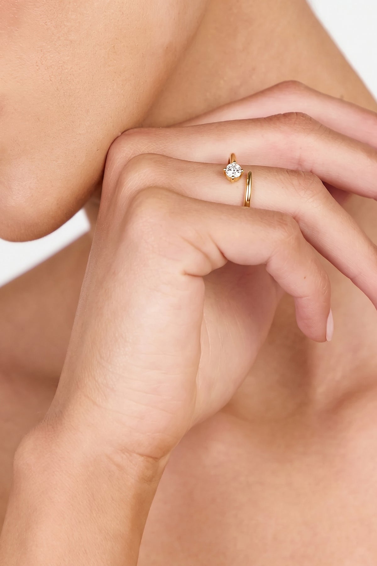 Gold Plated Ring Adjustable Solitaire Crystal