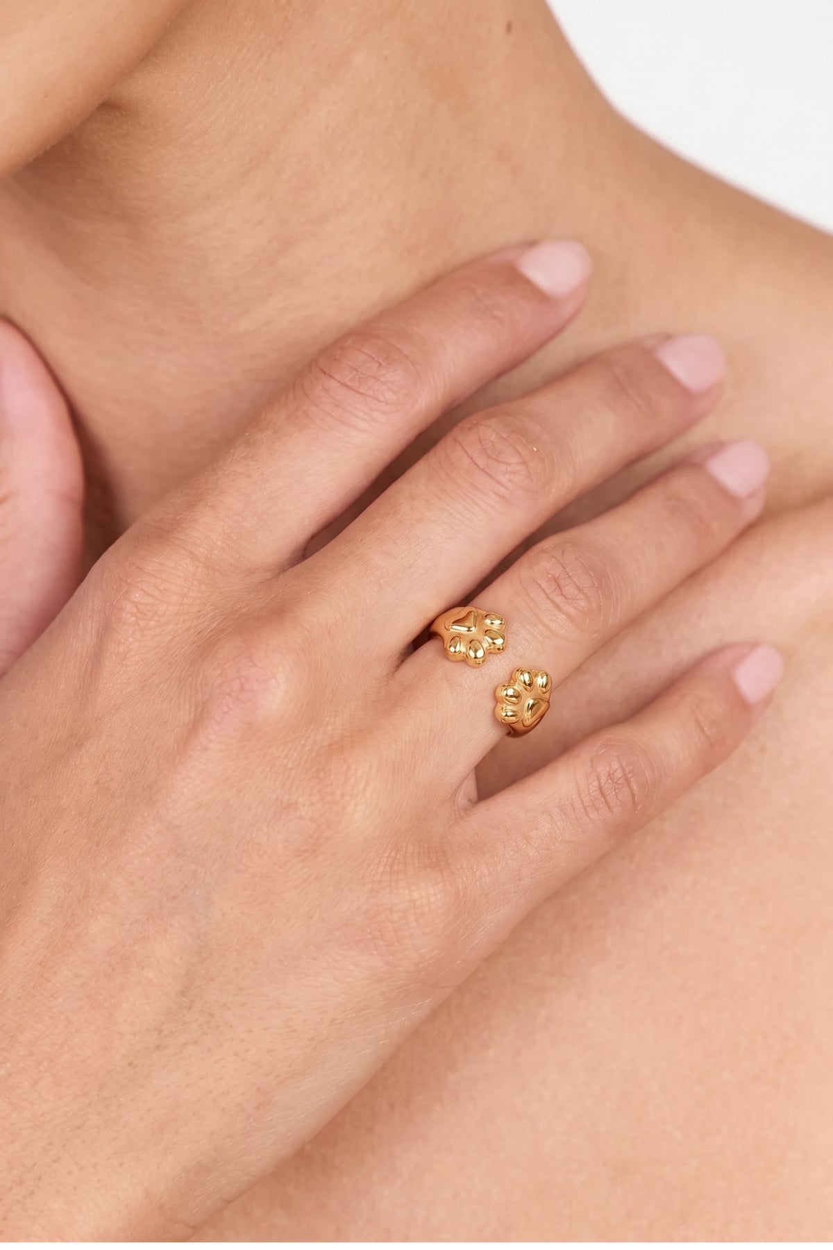 Gold Plated Ring Paw Print Open