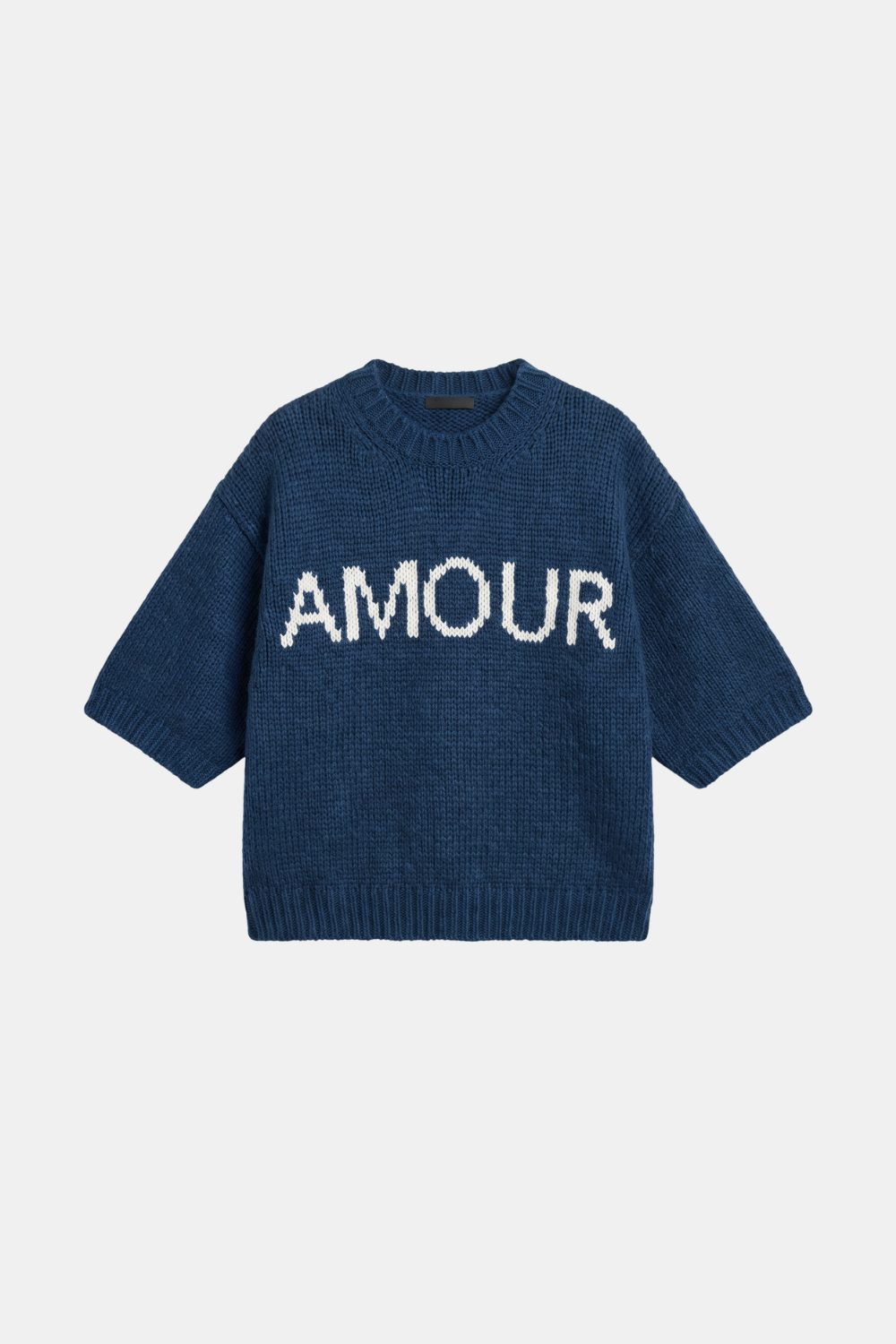 Navy jumper short sleeve slogan cropped women, front