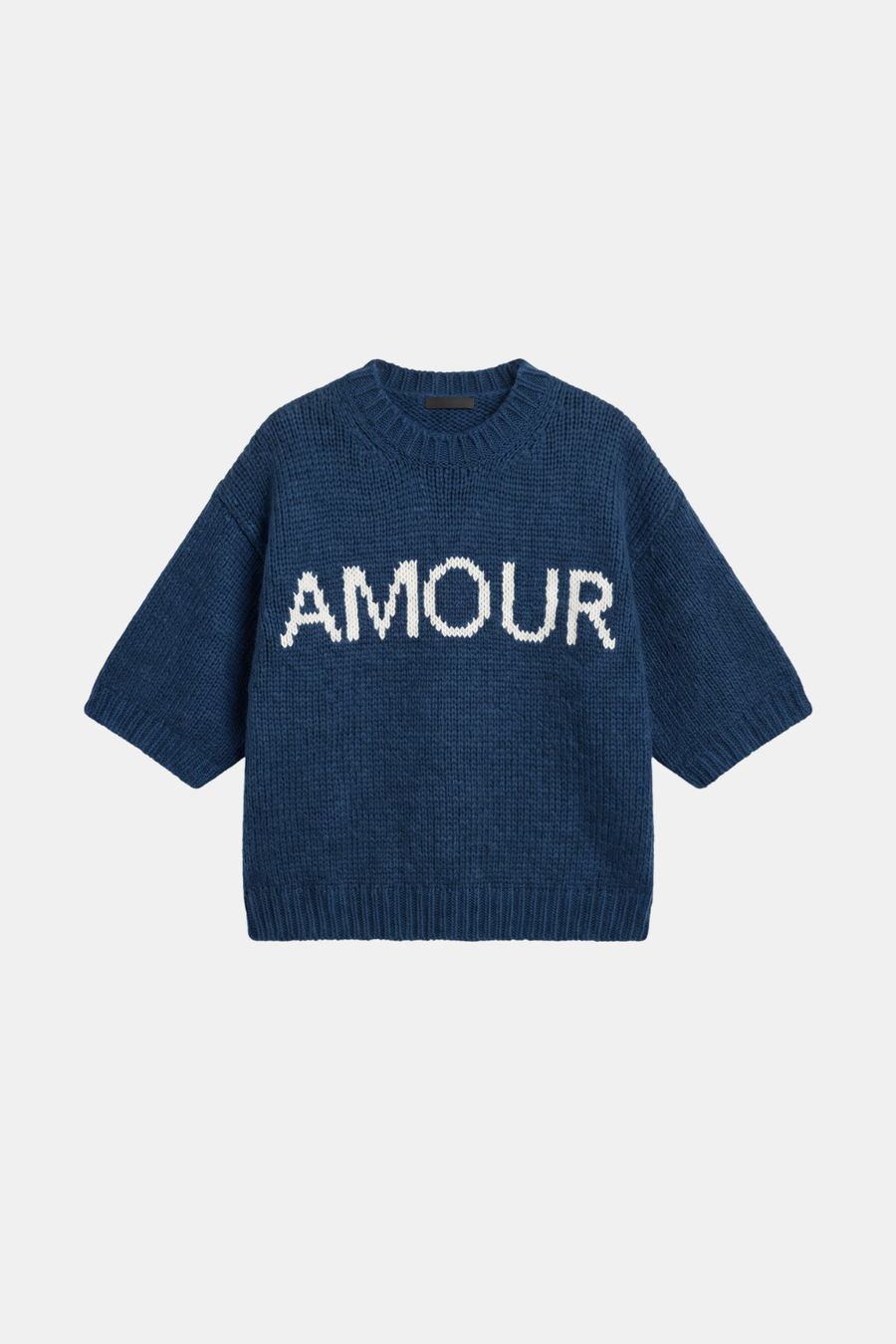 Navy jumper short sleeve slogan cropped women, front