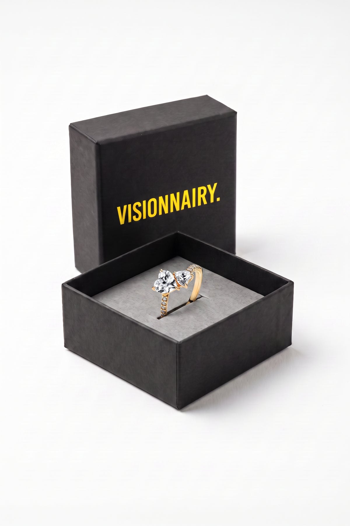 Gold Plated Ring Double Heart Crystal