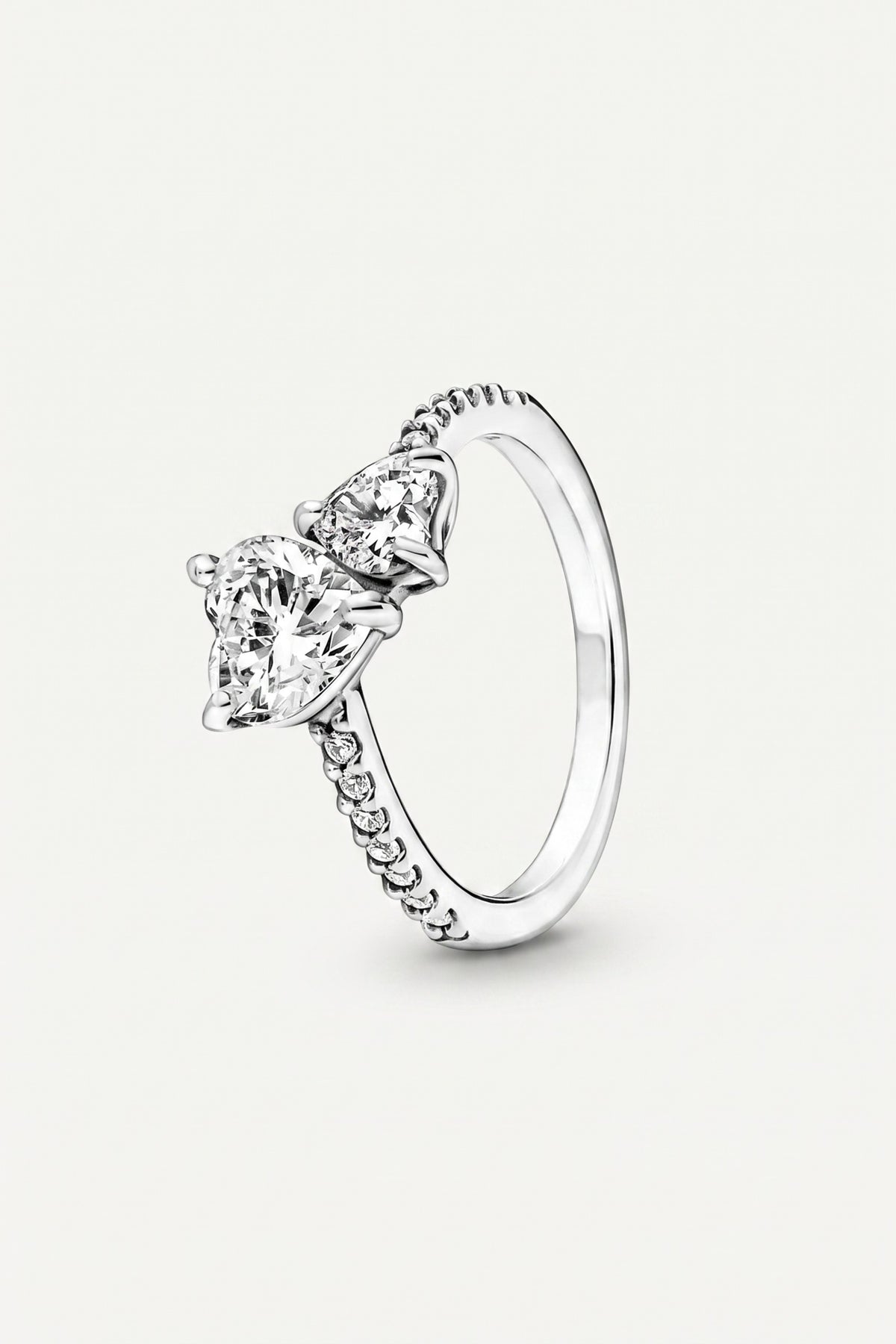 Silver Plated Ring Double Heart Crystal
