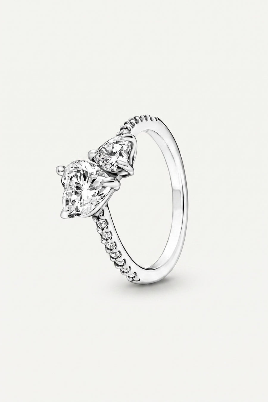 Silver Plated Ring Double Heart Crystal