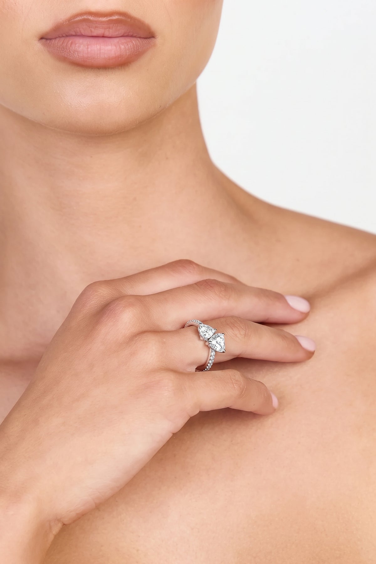 Silver Plated Ring Double Heart Crystal