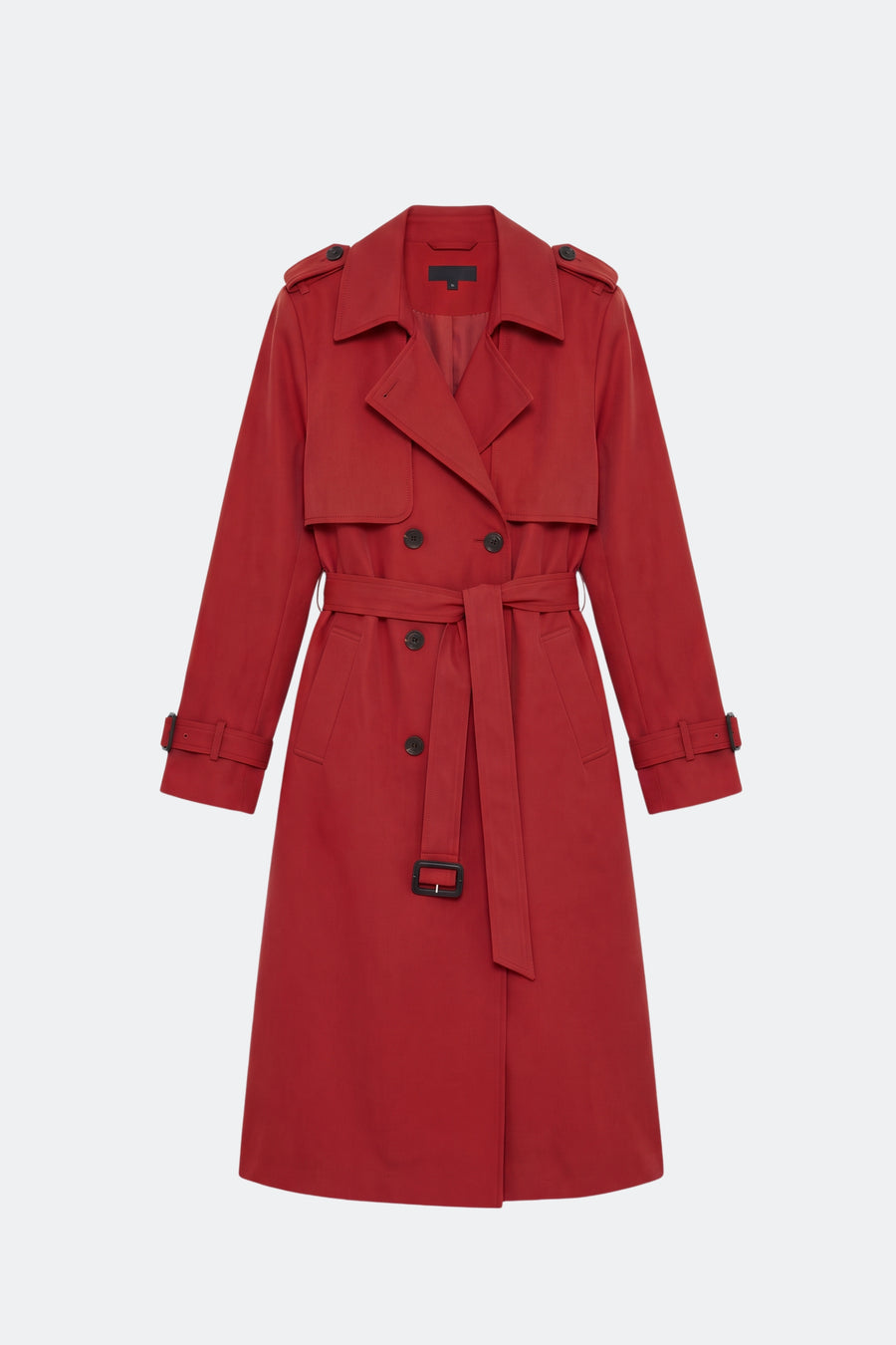 Red long trench coat women, front