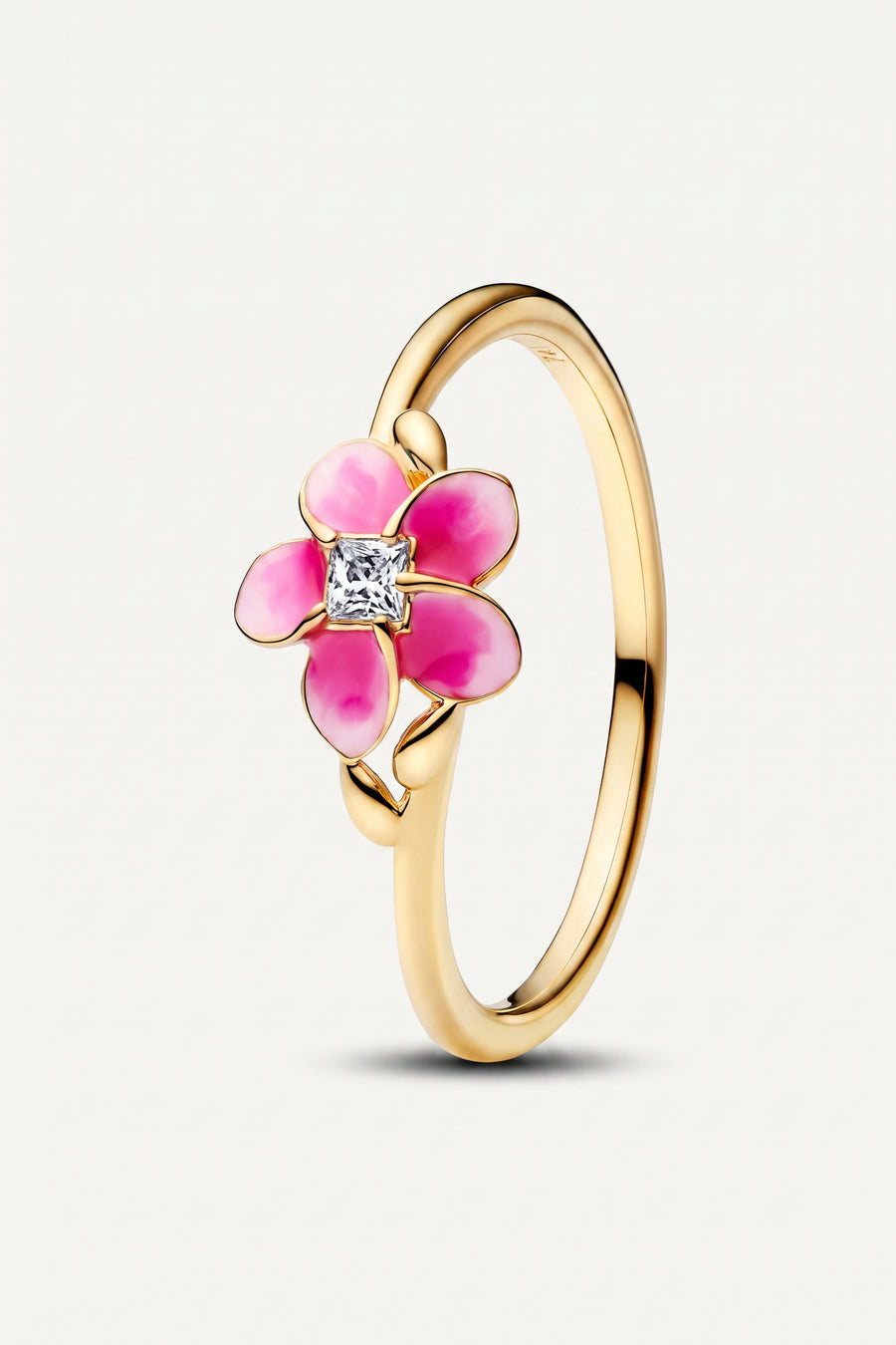 Gold Plated Ring Pink Enamel Flower