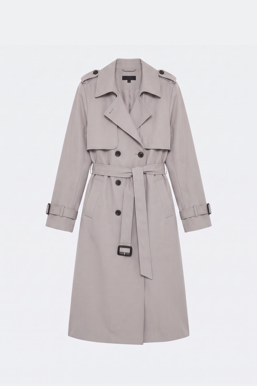 Grey long trench coat women, front