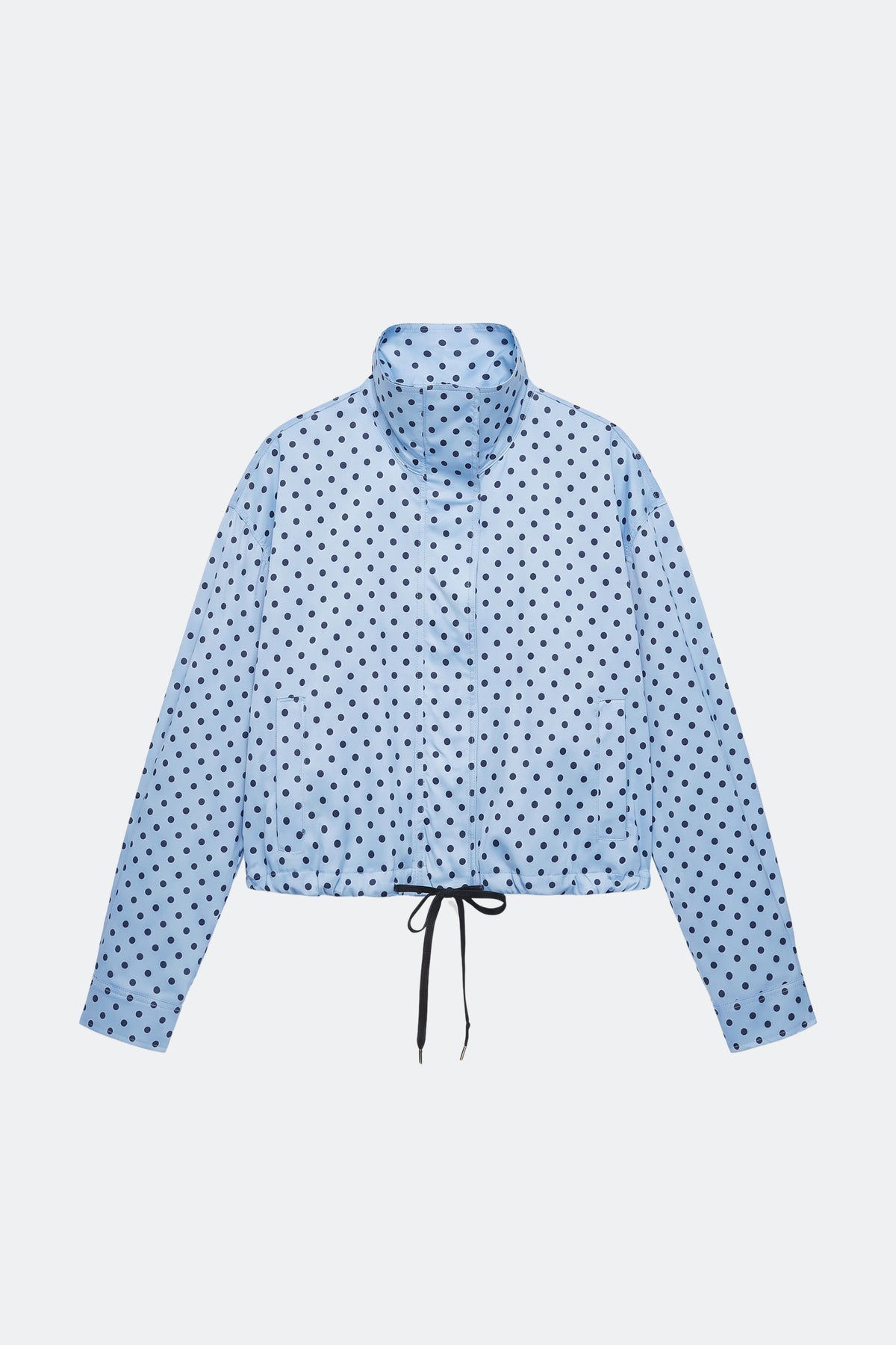 Light blue puffer jacket polka dot women, front