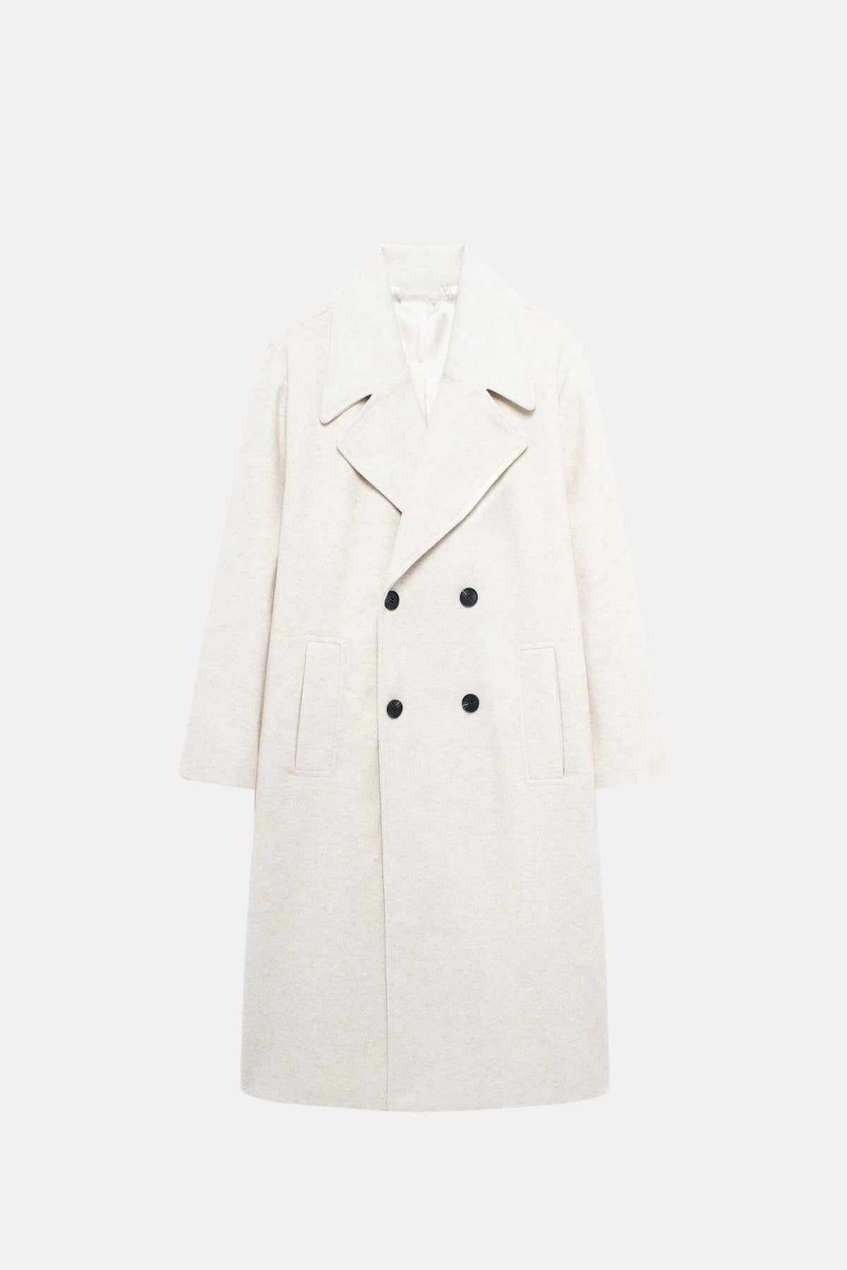 Long cream coat double breasted oversized women, front