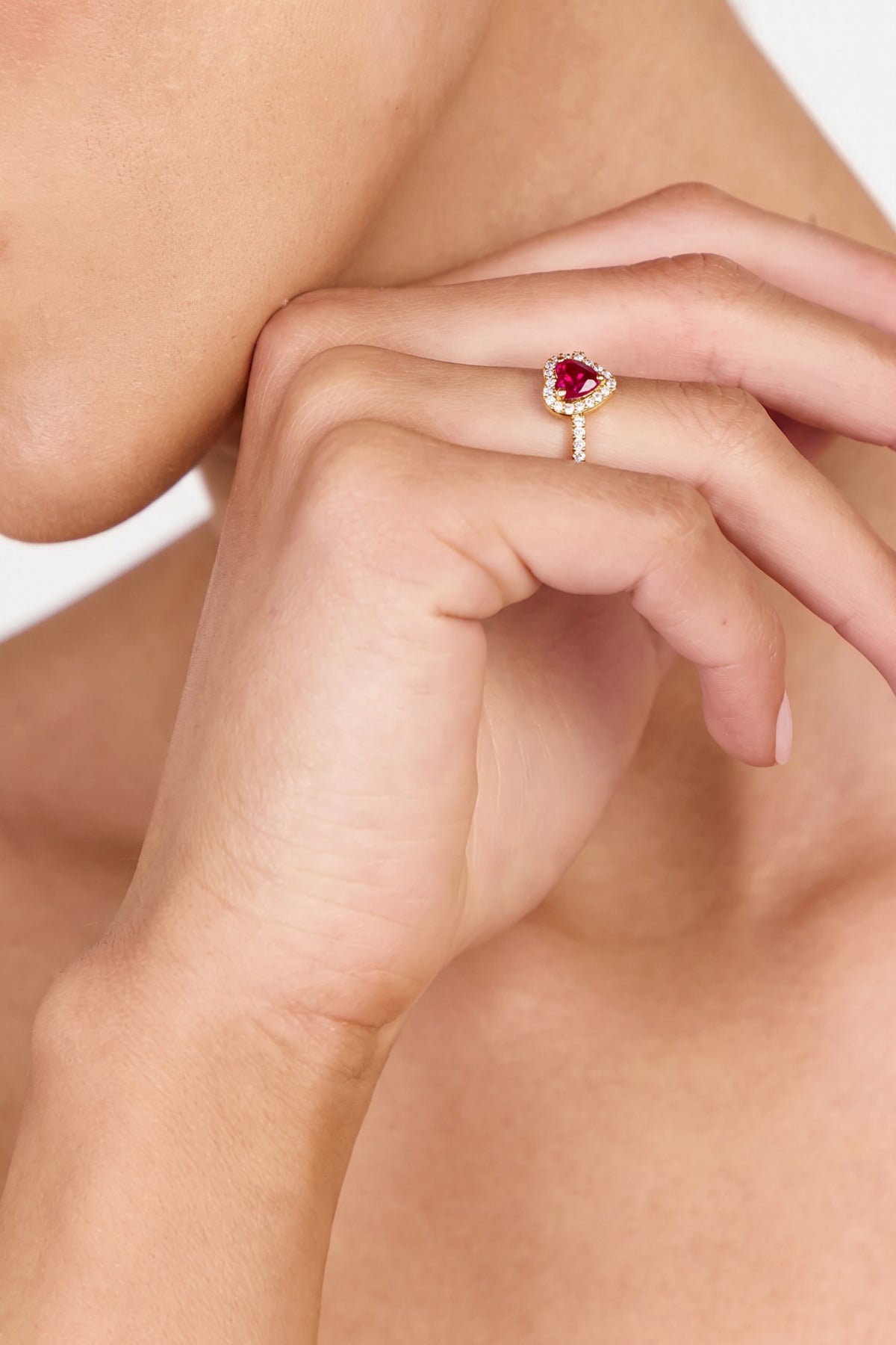 Gold Plated Ring Red Heart Halo