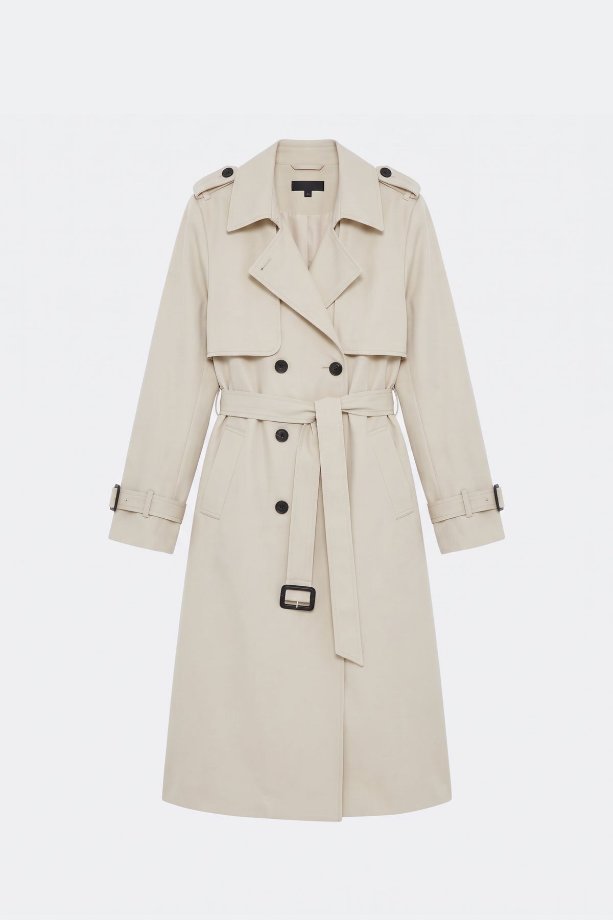 Cream long trench coat women, front