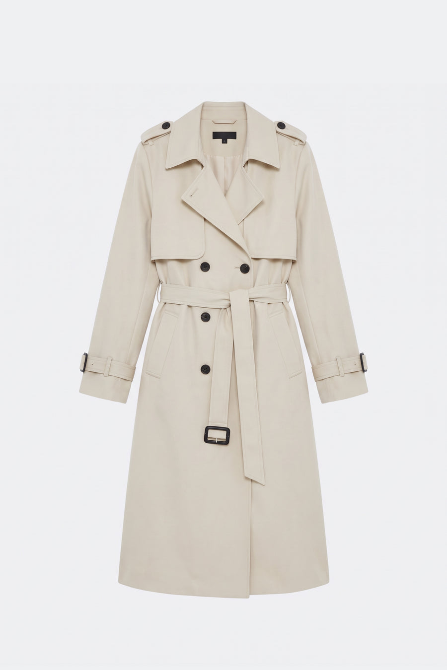 Cream long trench coat women, front
