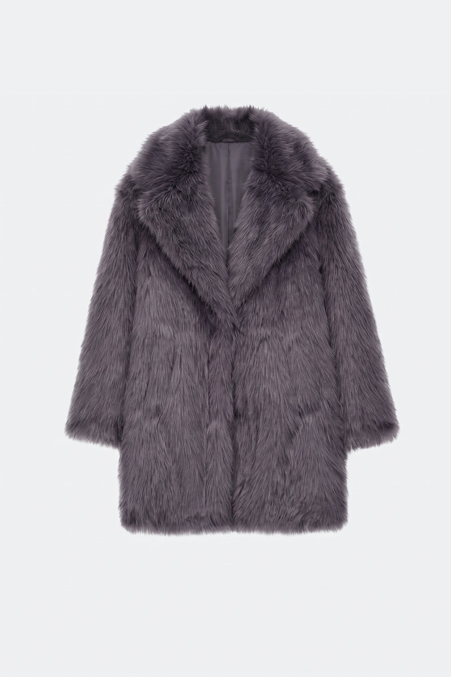 Grey faux fur coat women, front
