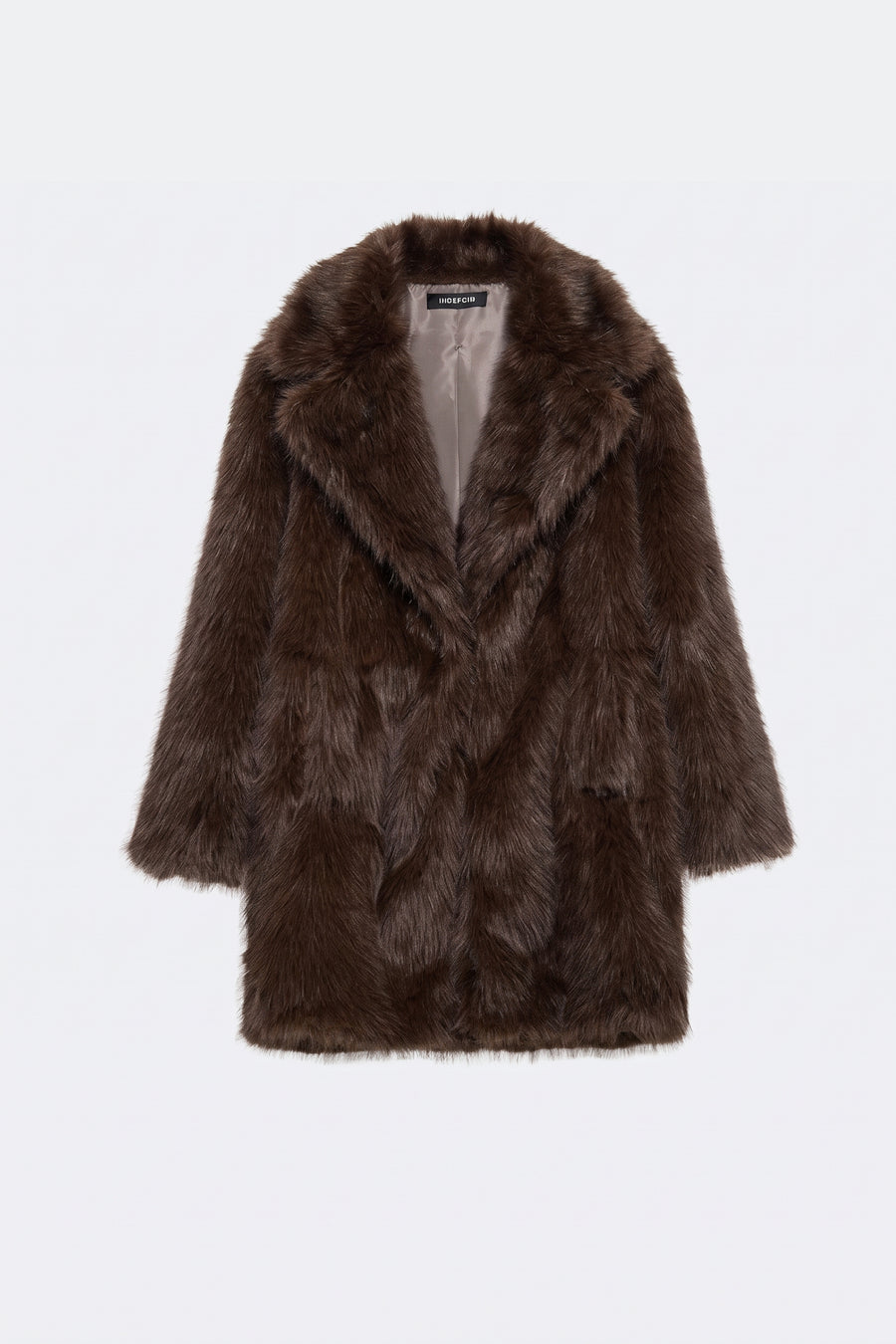Brown faux fur coat women, front