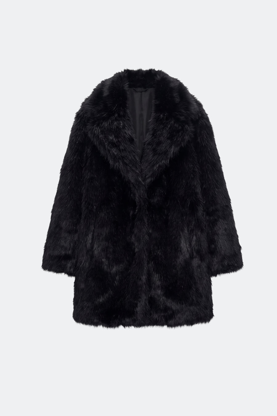 Black faux fur coat women, front