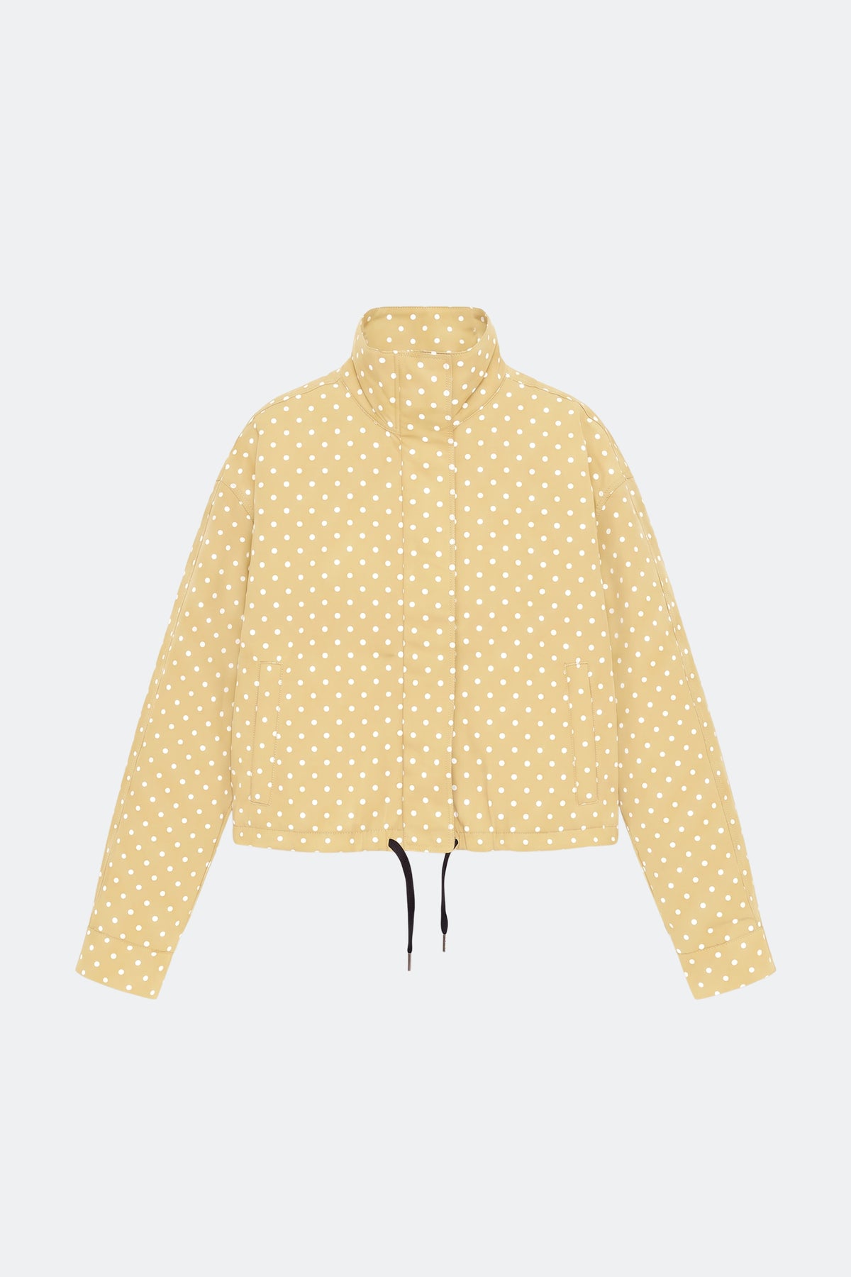 Yellow puffer jacket polka dot women, front