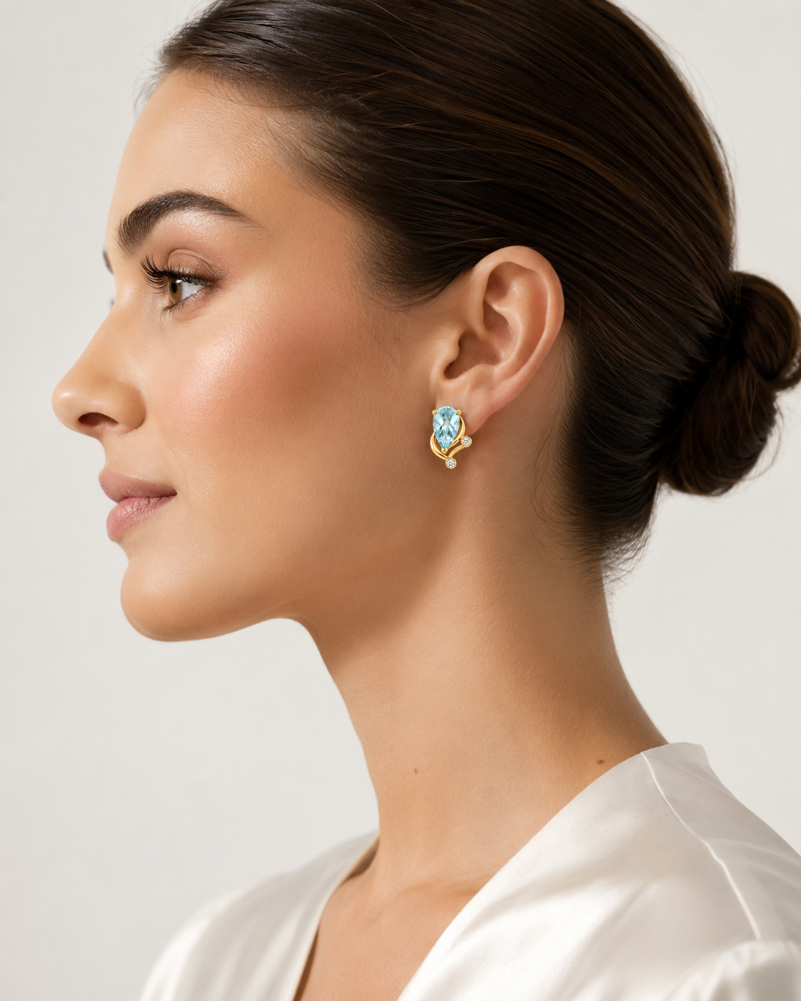 Gold Blue Teardrop Crystal Earrings