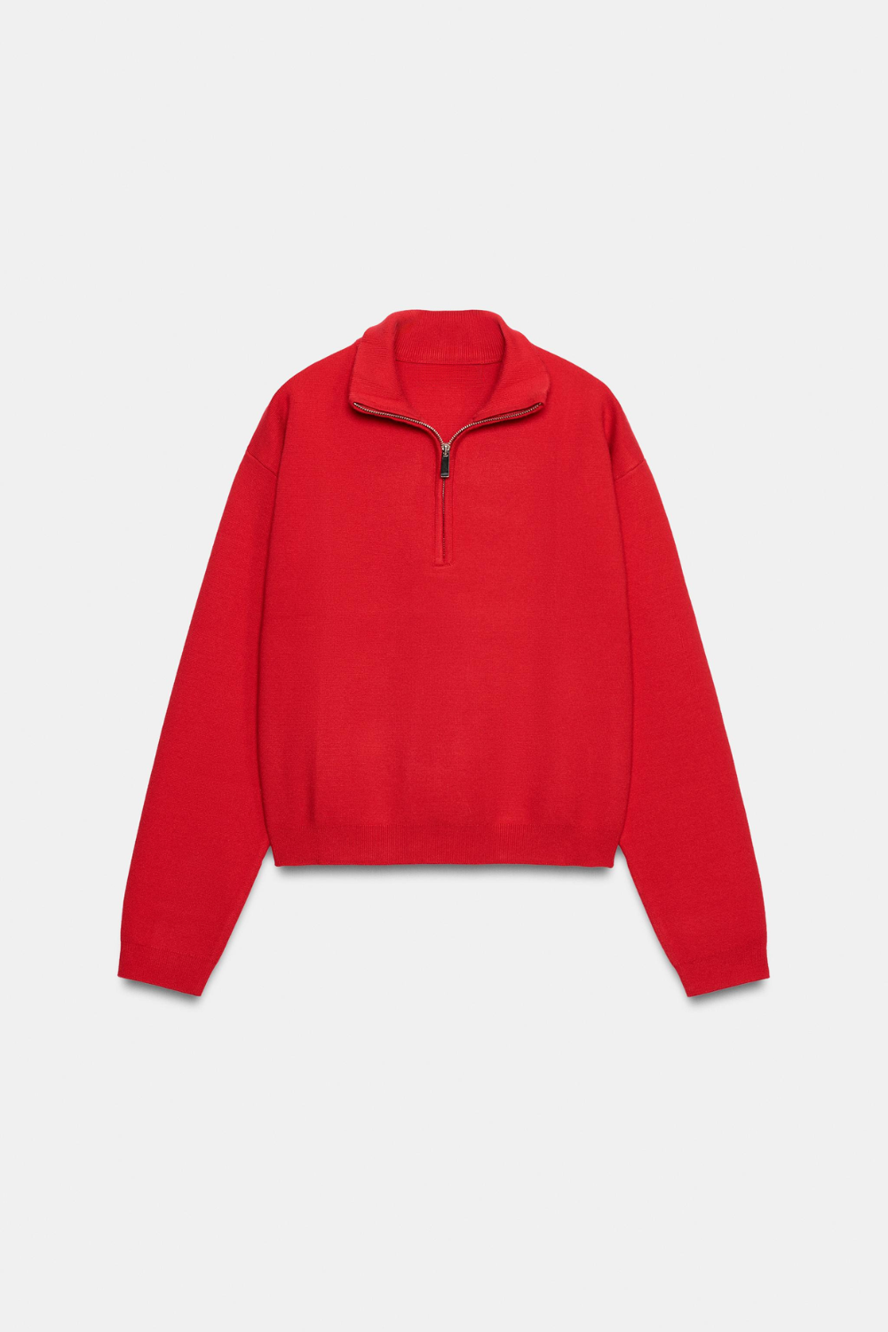 Red knit jumper half zip cropped women, front