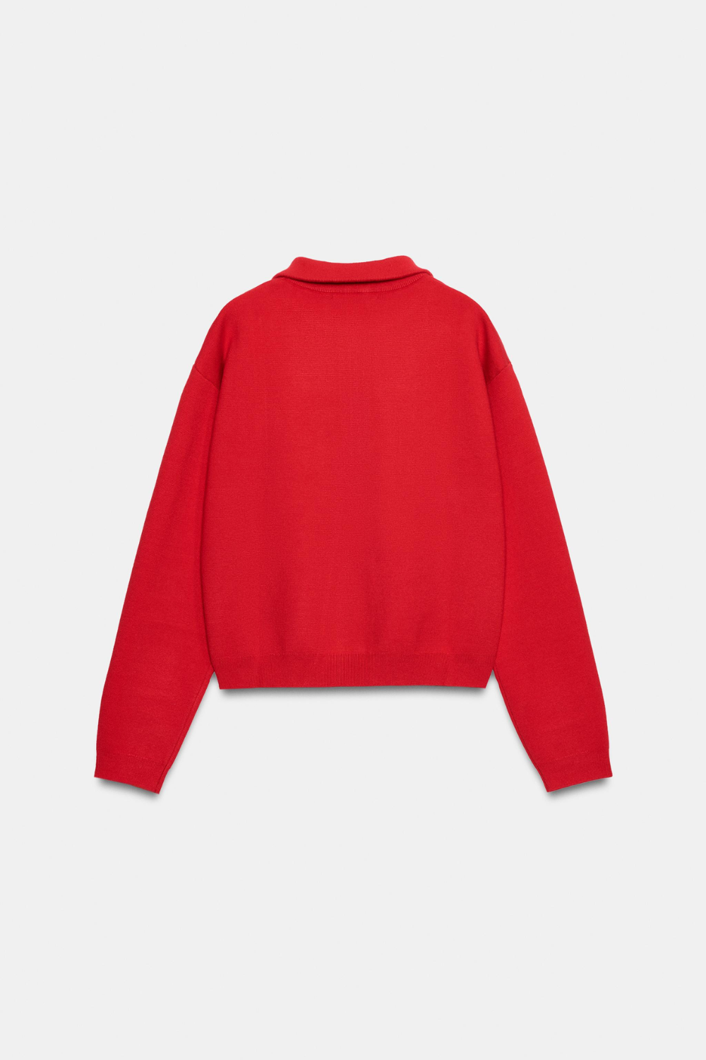 Red knit jumper half zip cropped women, back