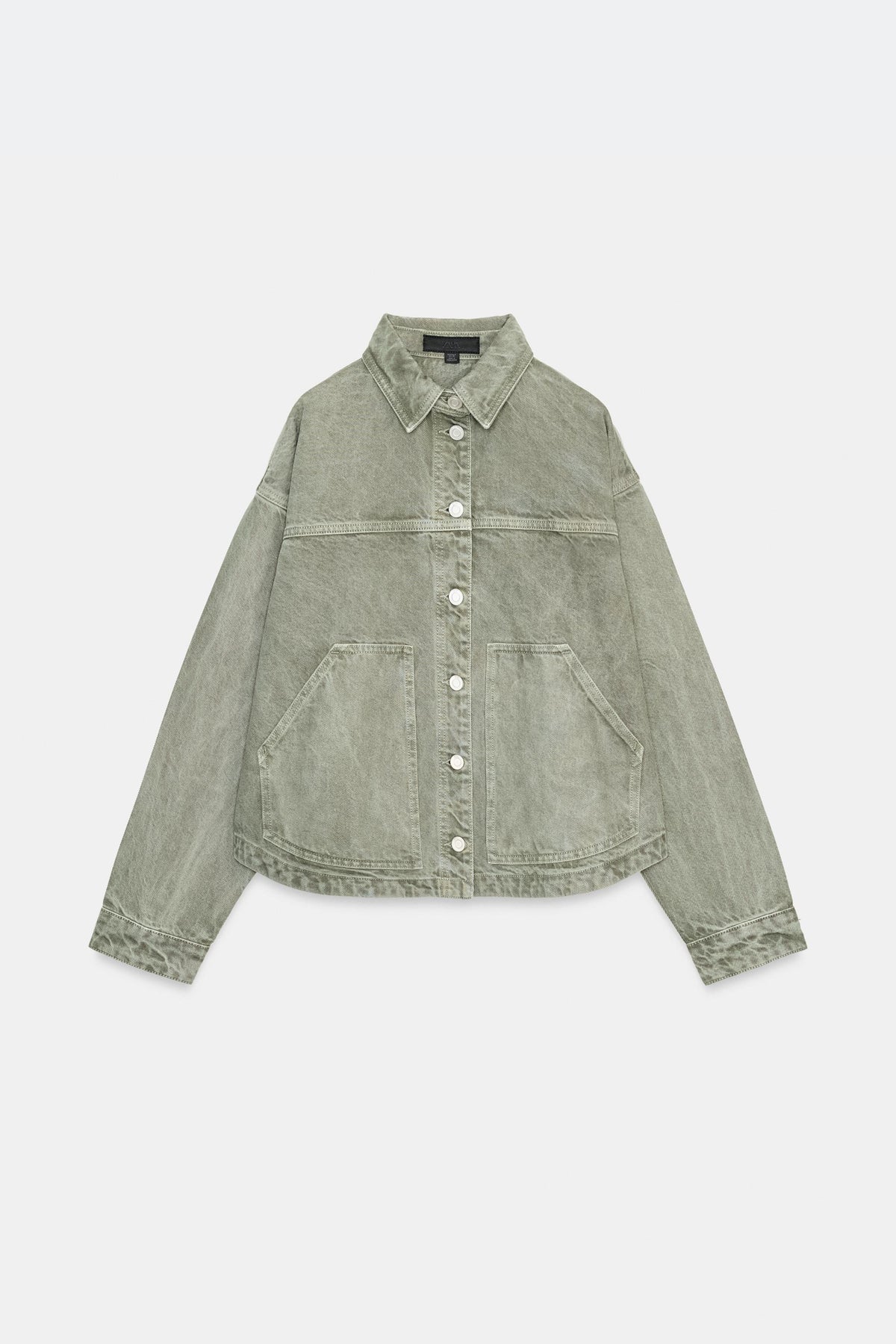 Green denim jacket oversized washed women, front