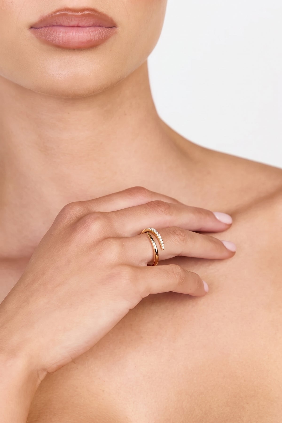 Gold Plated Ring Open Wrap Pave