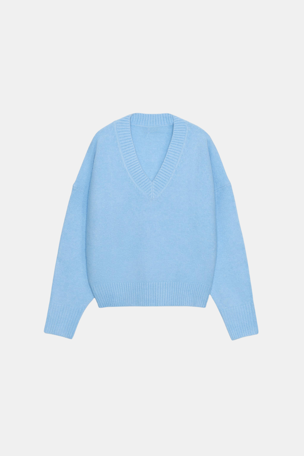 Light blue jumper v neck cropped women, front