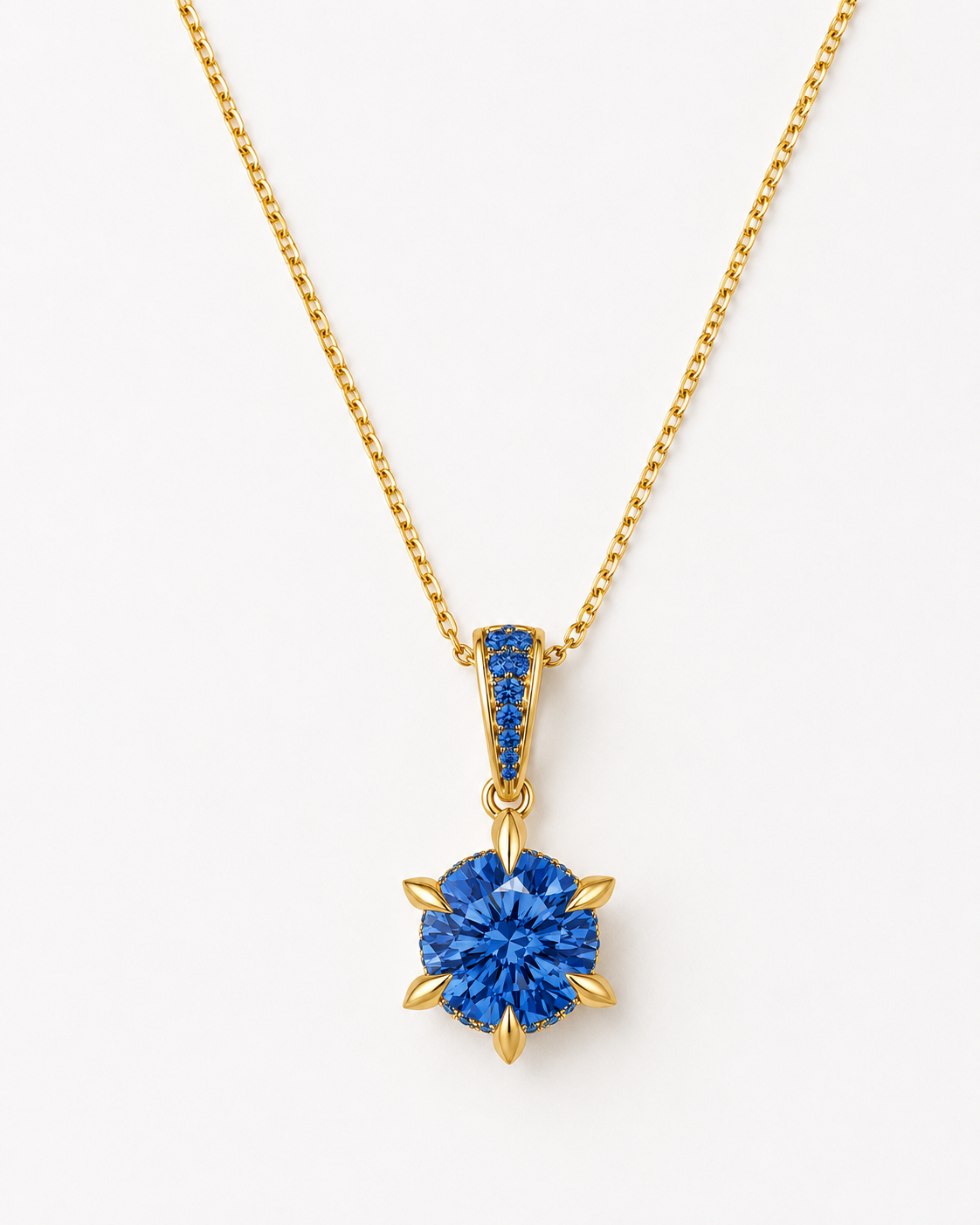 Gold Blue Crystal Pendant Necklace