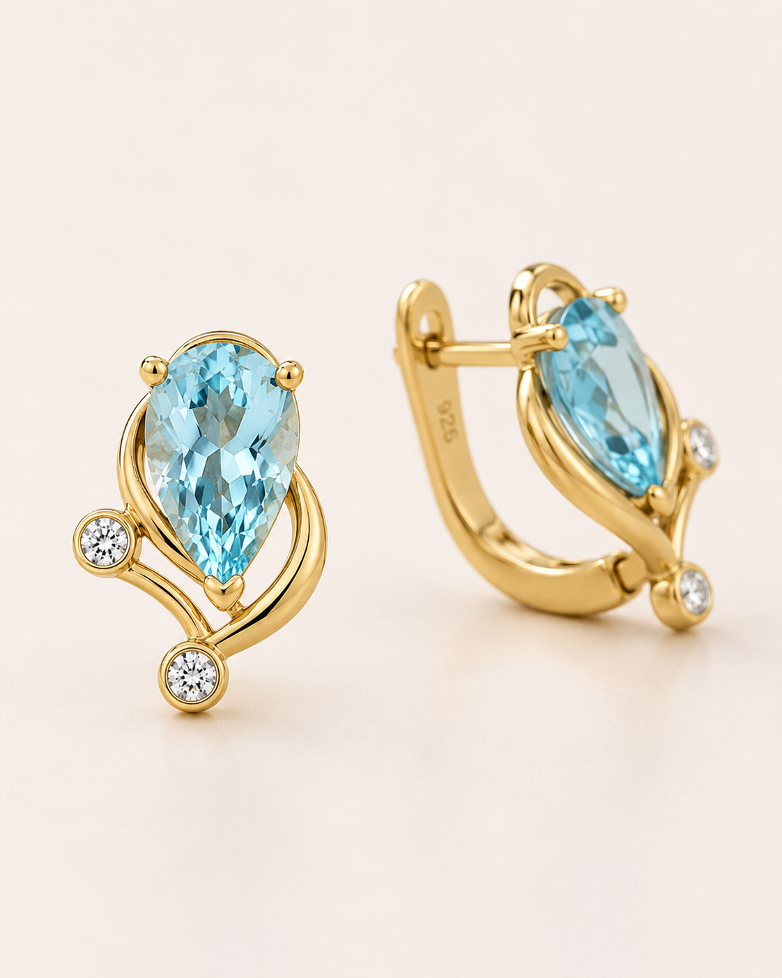Gold Blue Teardrop Crystal Earrings