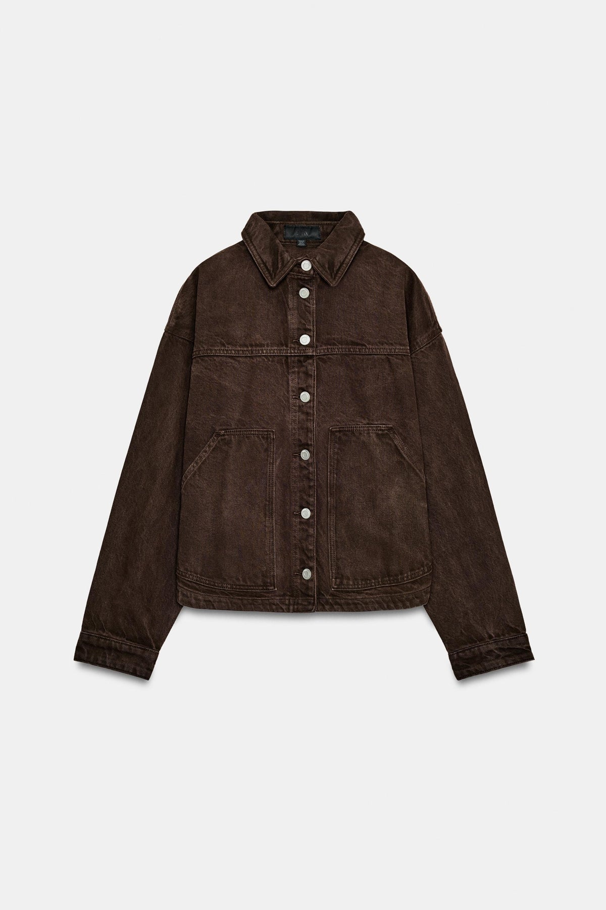 Brown denim jacket oversized washed women, front