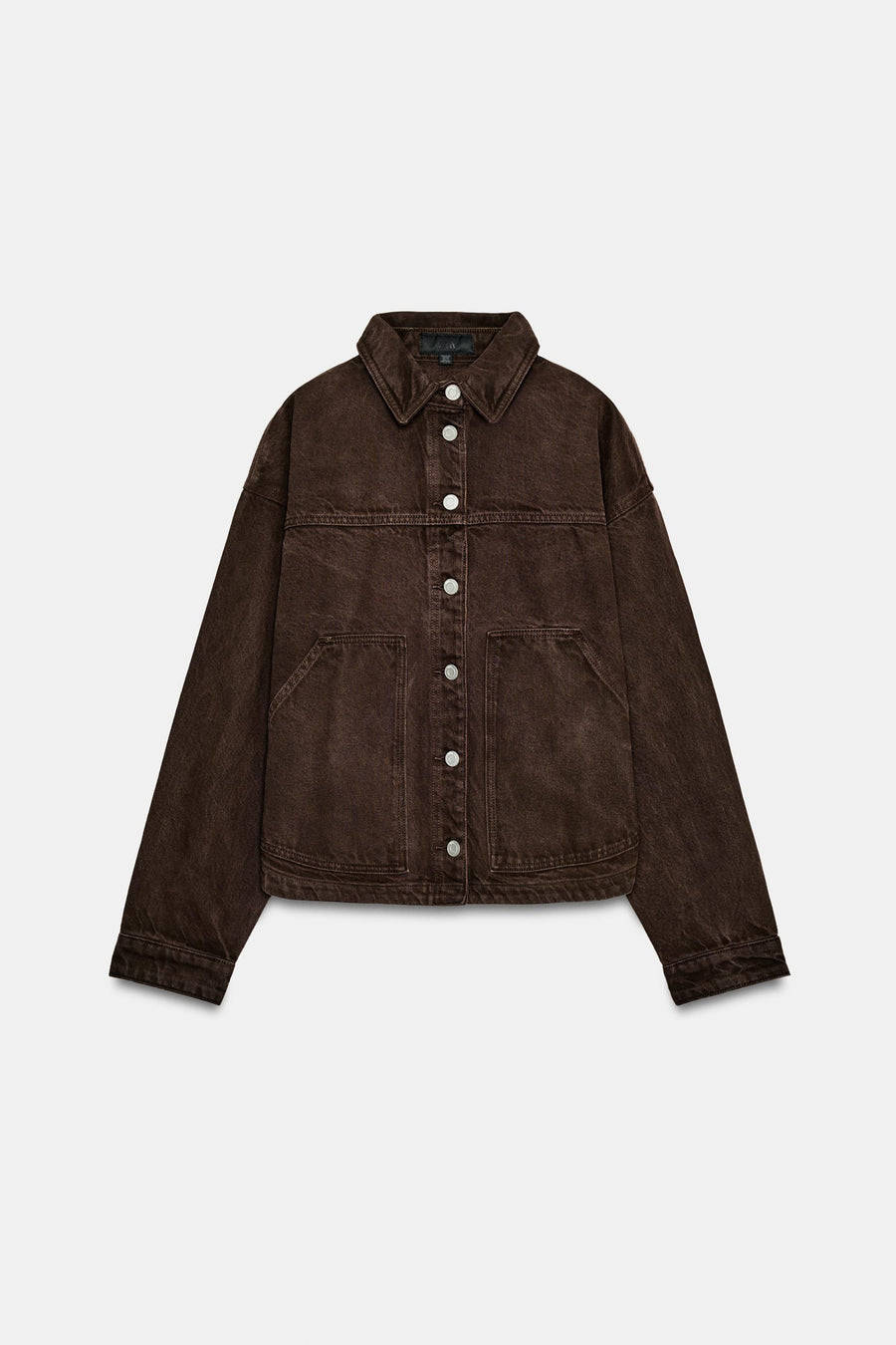 Brown denim jacket oversized washed women, front