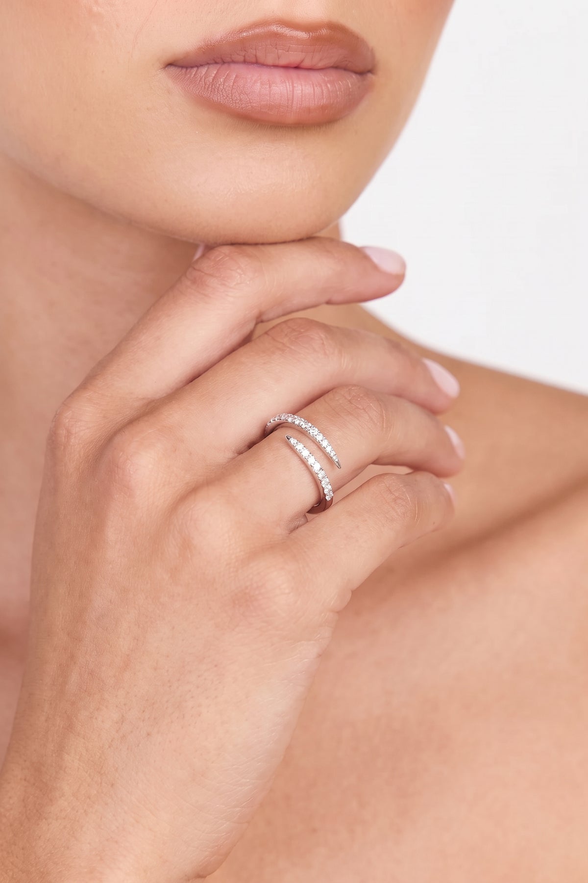 Silver Plated Ring Open Wrap Pave