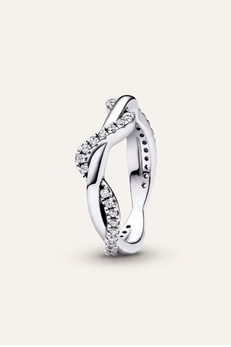 Silver Plated Ring Twisted Pave Crystal