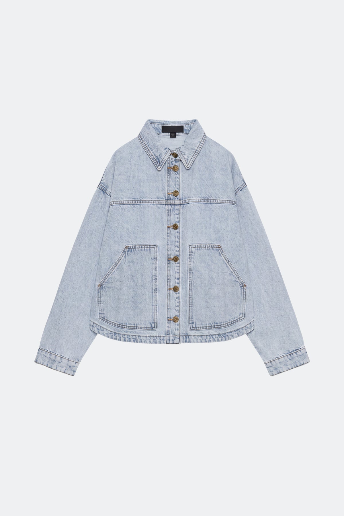 Light blue denim jacket oversized washed women, front