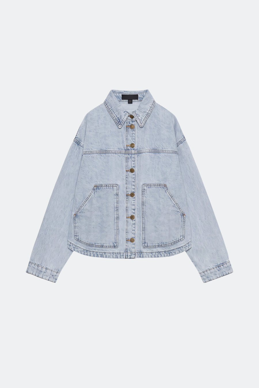 Light blue denim jacket oversized washed women, front